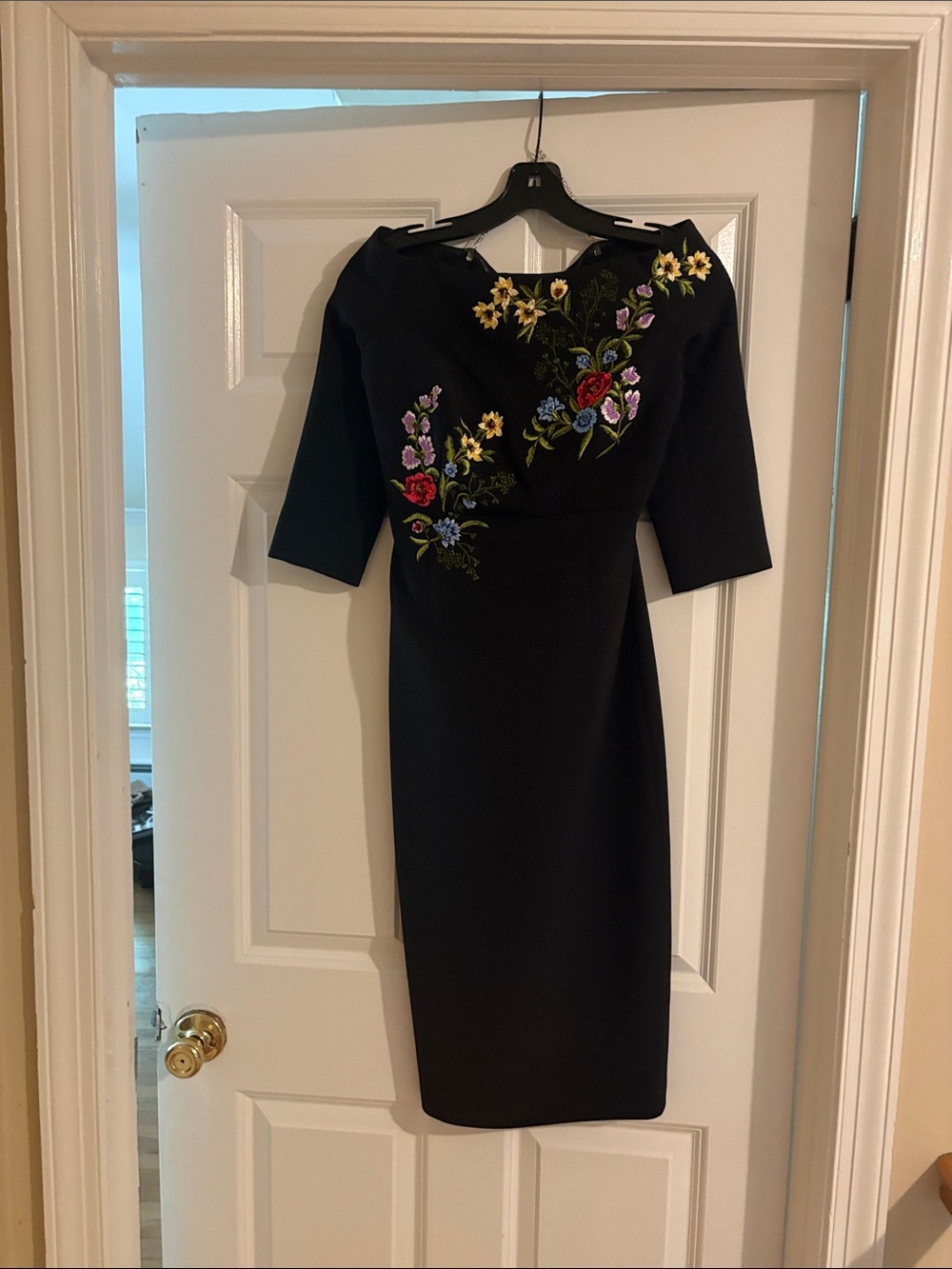 Sachin + Babi Black Midi Dress with Floral Embroidery